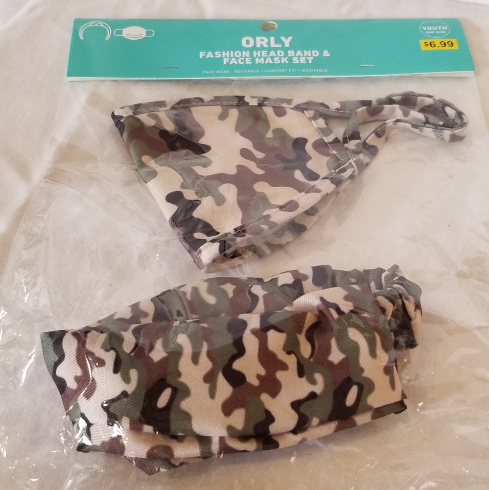 Childrens Facemask Headband Set Kids Camo Washable